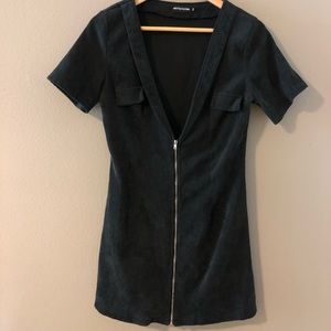 Black zip front corduroy dress